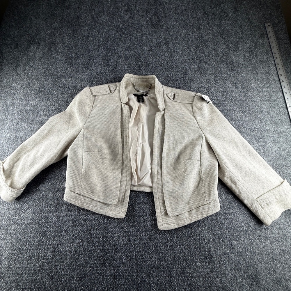 White House Black Market Beige Textured Cropped Blazer Jacket 10P Petite 0313